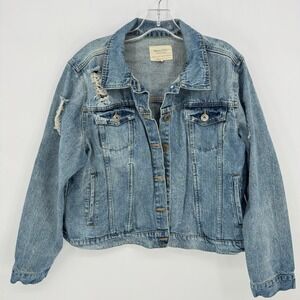 Brave Soul Denim Studio Distressed Cropped  Blue Jean Jacket Women Size 20